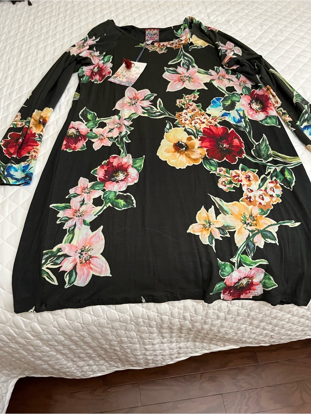 Johnny Was Black Tunic with Pink Floral Print